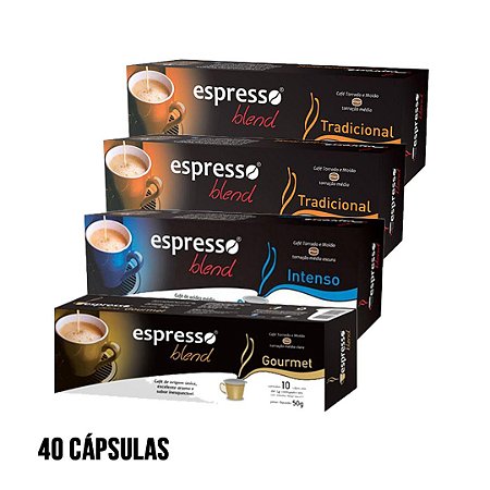 kit 40 cápsulas de café 3 aromas (tradicional, intenso, gourmet)  compatível Nespresso
