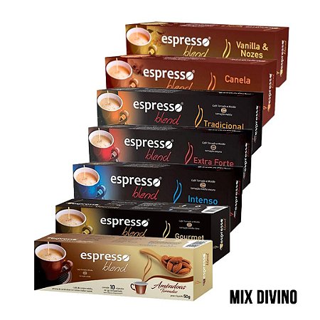 70 cápsulas "Promoção Divino aromas" (vanilla,canela,tradicional,intenso,extra forte, gourmet e amendoa) + Grátis 10 capsulas intenso para Nespresso.