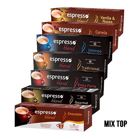 70 cápsulas "Promoção aromas Top" (vanilla,canela,intenso,tradicional,extra forte,gourmet e chocolate) + Grátis 10 capsulas intenso para Nespresso.