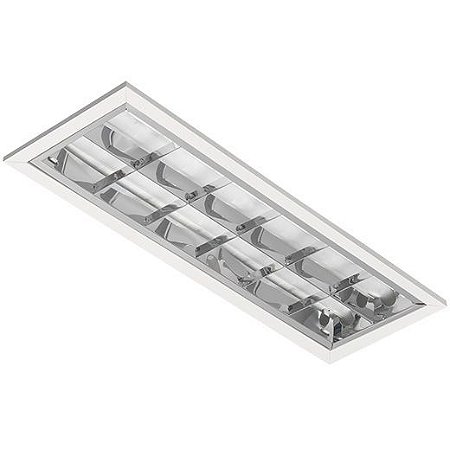 Luminária Comercial Aletada Alto Rendimento de Embutir para Lâmpada Led T8 2x 9W 10W