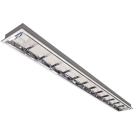 Luminária Comercial Slim Aletada Alto Rendimento de Embutir para Lâmpada Led T8 2x18W 20W