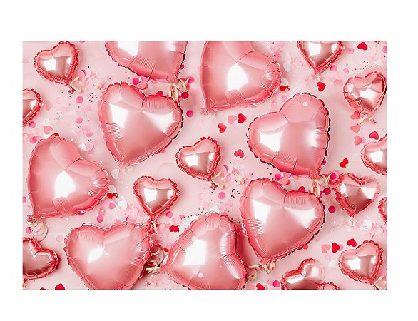Fundo Fotográfico Tecido Sublimado Newborn 3D Balões Corações Rosa 2,20x1,50 WFF-658