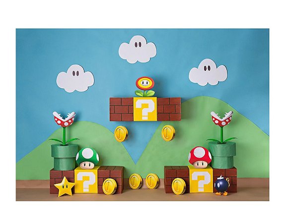 Fundo Fotográfico Tecido Sublimado Newborn 3D Mario Bros 2,20x1,50 WFF-649