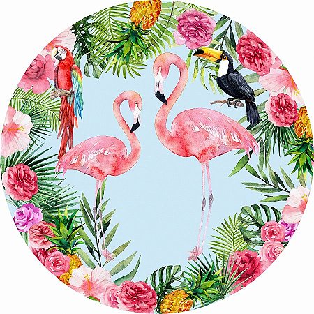 Painel Redondo Tecido Sublimado 3D Flamingo WRD-2675