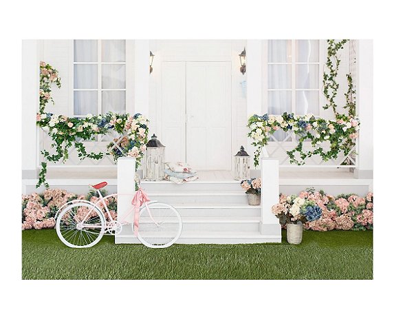 Fundo fotográfico Tecido Sublimado Newborn 3D Bicicleta Floral  2,20X1,50 WFF-687