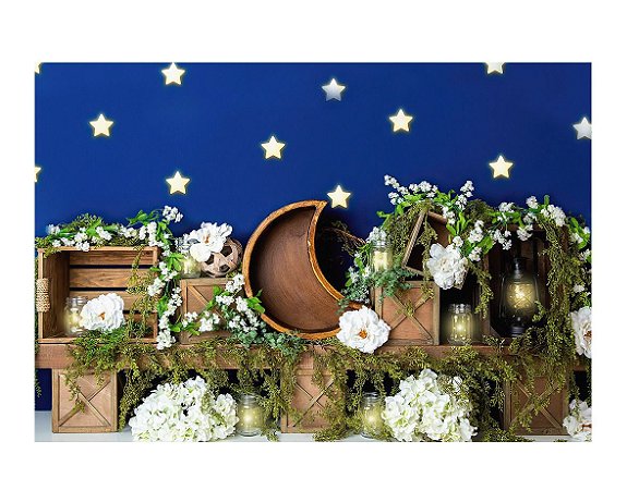 Fundo fotográfico Tecido Sublimado Newborn 3D Caixotes Floral Lua 2,20X1,50 WFF-686