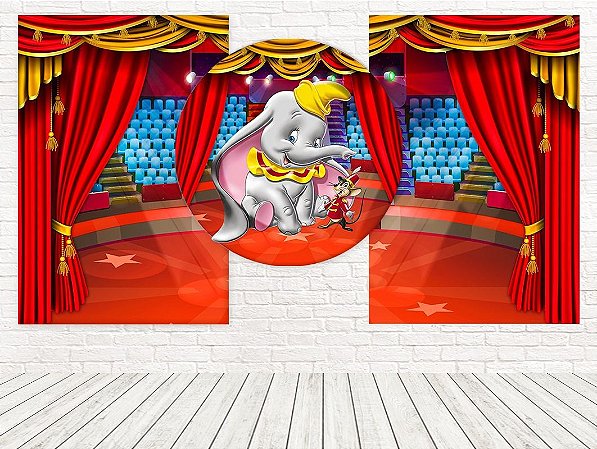 Kit 3 Painéis Casadinho Tecido Sublimado Circo Dumbo WPC-364