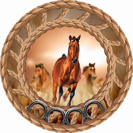 Painel Redondo Tecido Sublimado 3D Cavalos Country WRD-4834