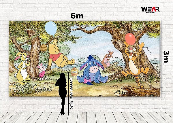 Painel Retangular Tecido Sublimado 3D Ursinho Pooh WRT-1767