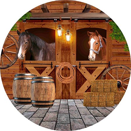 Painel Redondo Tecido Sublimado 3D Cavalos Country WRD-5871
