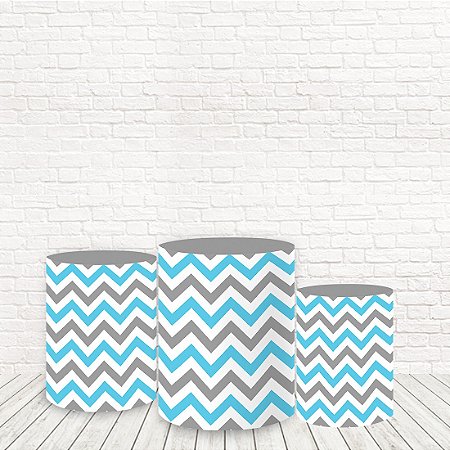 Trio de Capas Tecido Sublimado 3D Chevron Azul/Cinza WCC-792