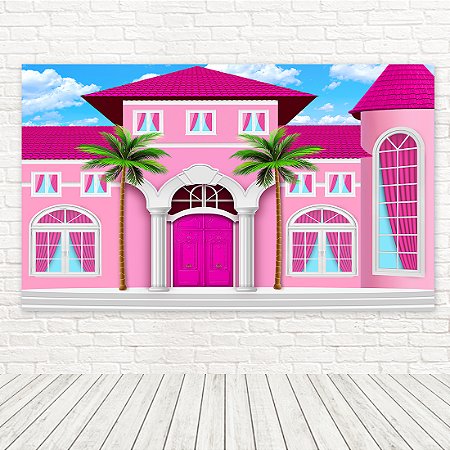 Painel Retangular Tecido Sublimado 3D Casa Rosa Barbiecore WRT-6595