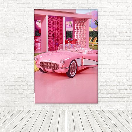 Painel Retangular Tecido Sublimado 3D Carro Rosa Barbiecore WRT-6594