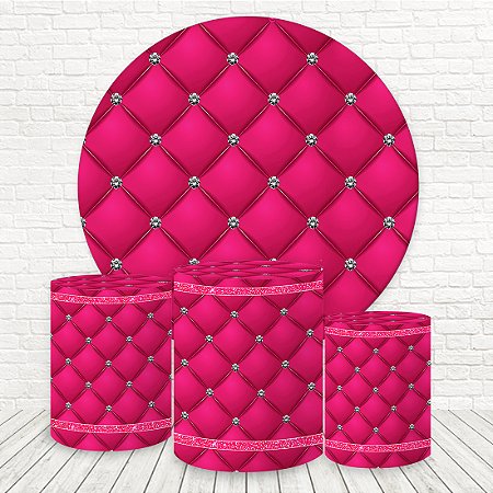 Kit Painel Redondo E Capas Tecido Sublimado Pink Barbiecore Rosa WKPC-2547