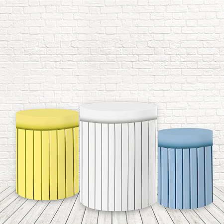 Trio Capas De Cilindro Tecido Sublimado 3D Ripado branco, amarelo e azul WCC-1106
