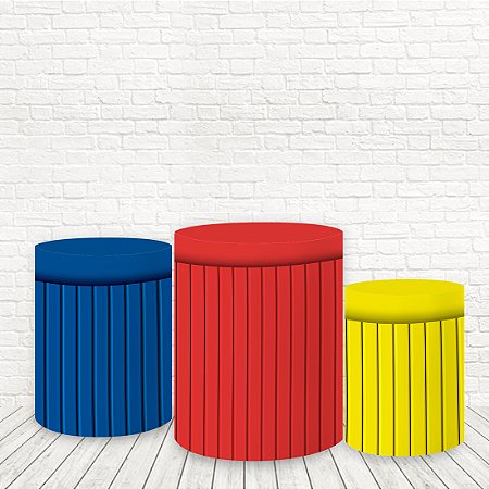 Trio Capas De Cilindro Tecido Sublimado 3D Ripado vermelho, azul e amarelo WCC-1100