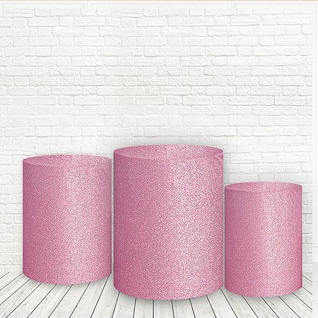 Trio Capas De Cilindro Tecido 3D Glitter Rosa WCC-20000