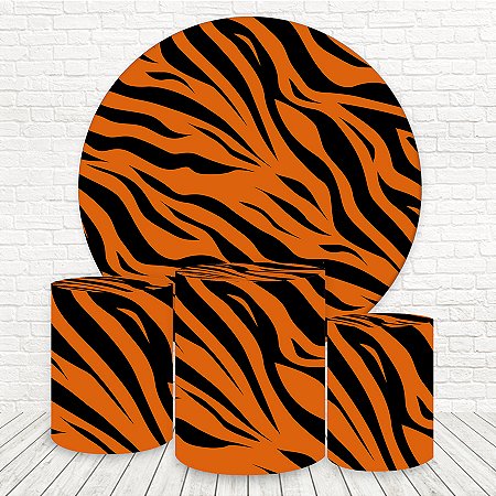 Painel Redondo e Capas Tecido Sublimado 3D Animal Print Estampa Tigre WKPC-2817