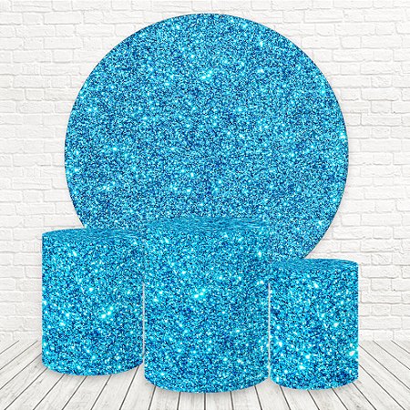 Painel Redondo e Capas Tecido Sublimado 3D Efeito Glitter Azul WKPC-2792