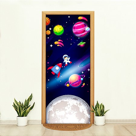 Capa de Porta Decorativa Tecido Sublimado 0,85x2,10 Astronauita e Galáxia WCP-108