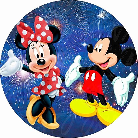 Painel Redondo Tecido Sublimado 3D Mickey e Minnie WRD-1149