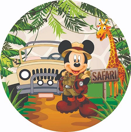 Painel Redondo Tecido Sublimado 3D Mickey Safari WRD-085