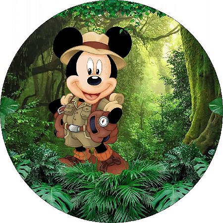 Painel Redondo Tecido Sublimado 3D Mickey Safari WRD-1105