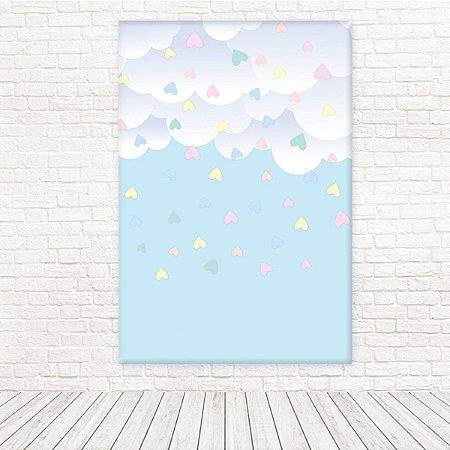 Painel Retangular Tecido Sublimado 3D Chuva de Amor Nuvens 1,50 X 2,20 WRT-2833