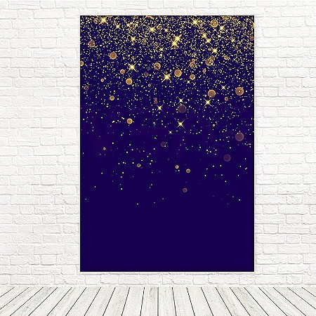 Painel Retangular Tecido Sublimado Azul Efeito Glitter Dourado 3D  - 1,50 X 2,20 WRT-2056