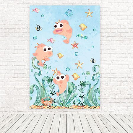 Painel Retangular Tecido Sublimado 3D Fundo do Mar Aquarelado 1,50 X 2,20 WRT-3873