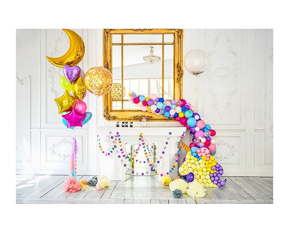Fundo Fotográfico Tecido Sublimado Newborn 3D Balões e Bexigas 2,20x1,50 WFF-423