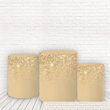 Trio de Capas Cilindros Tecido Sublimado Glitter Dourado WCC-128