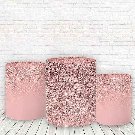 Trio de Capas Cilindros Tecido Sublimado Glitter Rosa WCC-114