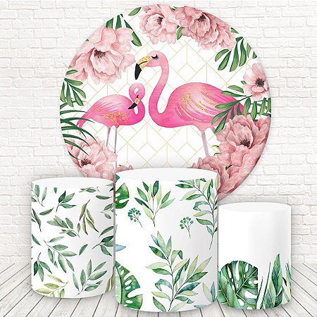 Painel Redondo e Capas Tecido Sublimado Flamingo WKPC-267