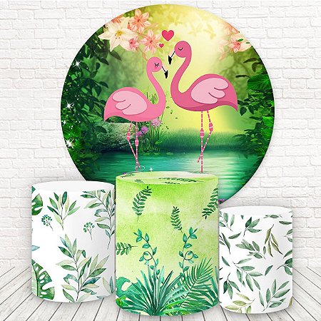 Painel Redondo e Capas Tecido Sublimado Flamingo WKPC-268