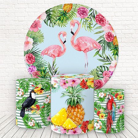 Painel Redondo e Capas Tecido Sublimado Flamingo WKPC-297