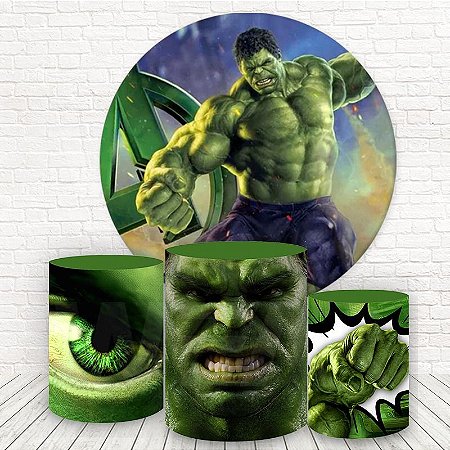 Painel Redondo e Capas Tecido Sublimado Hulk WKPC-096