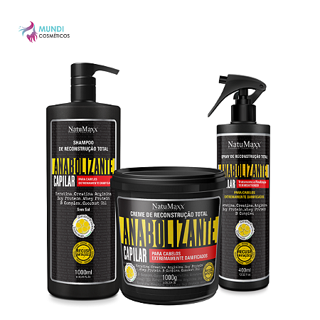 Kit Shampoo 1l, Máscara 1kg e Spray Anabolizante Natumaxx
