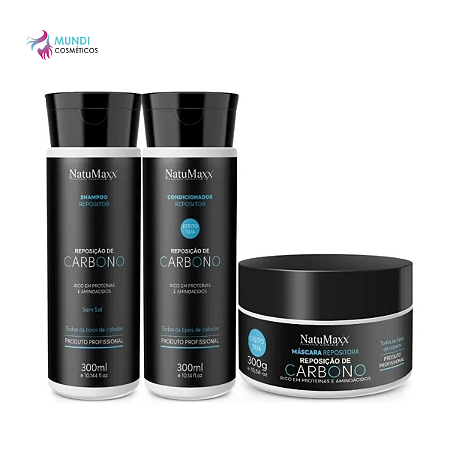 Kit Carbono - Shampoo +Condicionador + Máscara 300g NatuMaxx