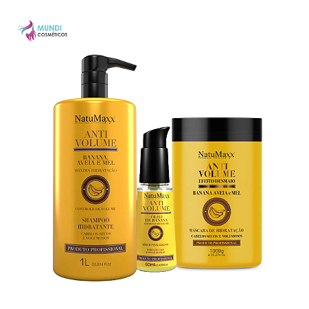 Kit Shampoo 1l + Máscara + Serum Antivolume Banana Natumaxx