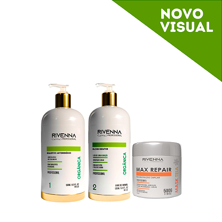 Shampoo Antirresíduo de 500 ml + Progressiva Rivenna Orgânica de 500 ml + Reconstrução Max Repair (efeito teia) 500g