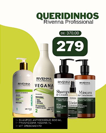 SHAMPOO ANTIRRESIDUO 500 ML + PROGRESSIVA VEGANA 1L + KIT CRESCIMENTO CAPILAR 300 ML