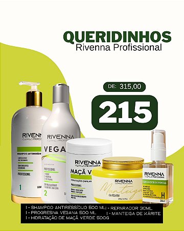 SHAMPOO ANTIRREOSIDUO 500ML + PROGRESSIVA VEGANA 500 ML + HIDRATAÇÃO DE MAÇA VERDE 500G + MANTEIGA DE KARITE 250G + REPA
