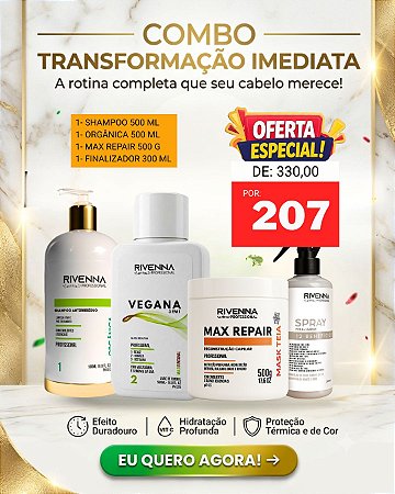 SHAMPOO ANTIRRESÍDUO 500 ML + PROGRESSIVA ORGÂNICA 500ML + MAX REPAIR 500G + FINALIZADOR