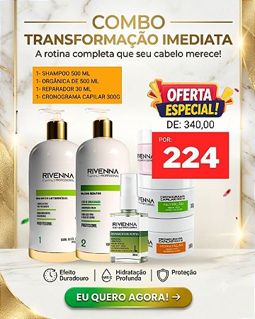 SHAMPOO 500 ML + PROGRESSIVA ORGÂNICA 500ML + CRONOGRAMA CAPILAR 300G + REPARADOR
