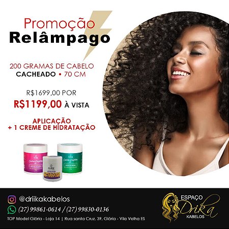 COMBO: 200GR CABELO HUMANO 70CM CACHEADO + APLICAÇÃO QUERATINA