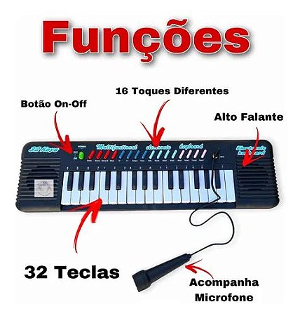 Piano teclado infantil musical com karaoke microfone 32 teclas