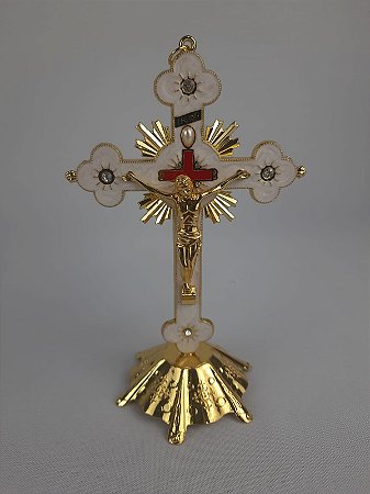 Crucifixo Em Metal Para Parede E Mesa  20cm Estilizado com Pedestal Cruz Moderna Decoração de Balcão para Altar