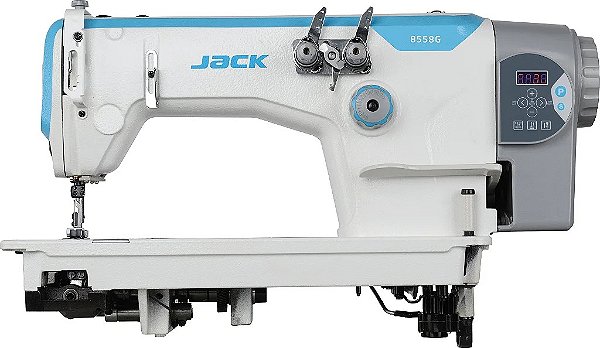 Máquina de Costura 2 Agulhas Ponto Corrente Base Plana - Tipo Taipe c/Guilhotina Automática - Jack - JK-8558GWZ/CA/BR - 220v