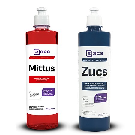 Kit Lava Autos Concetrado Mittus e Zucs Restauração de Plásticos Externos e Internos Zacs